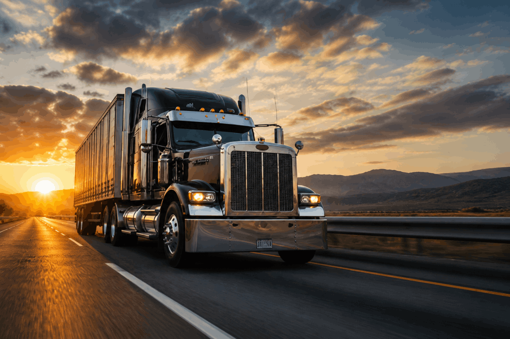 Truck Driving down a road